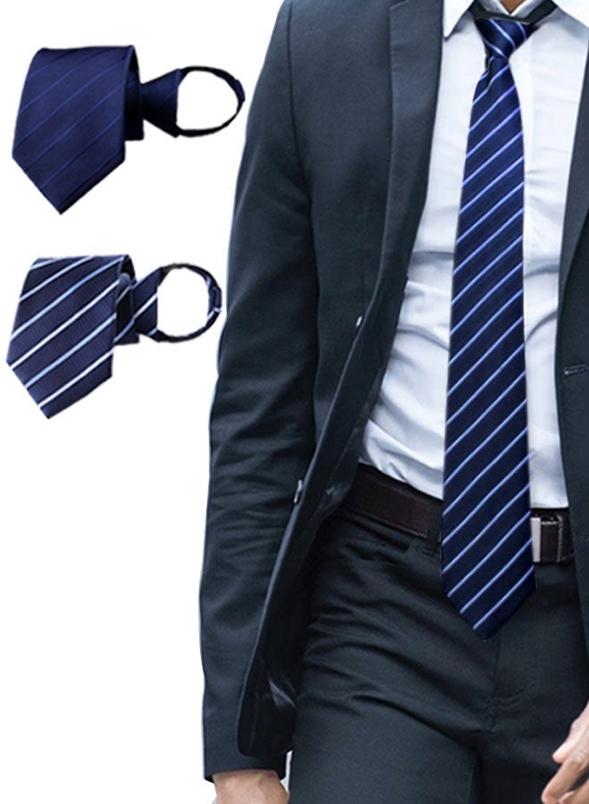 HOOTO 2PCS Zipper Ties Set for Men Adjustable Men's Pretied Neckties Zip Mens Neck Tie - Ties for Shirt and Suit - Modern Style（BLUE） - Image 1